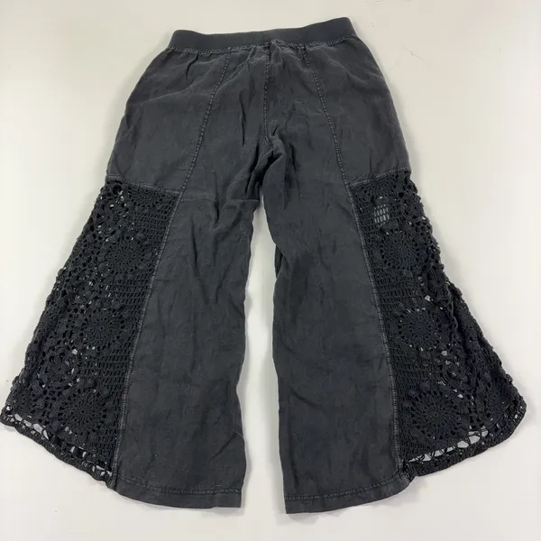 XCVI Pants Womens XL Black Crochet Cropped Flare Elastic Waist Linen Pull On - Image 2