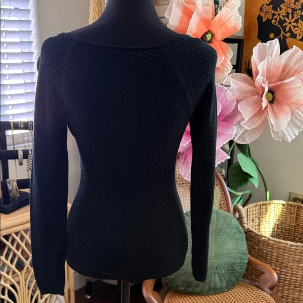 Abercrombie & Fitch Black Pointelle Knit Long Sleeve Square Neck Body Suit - Image 2