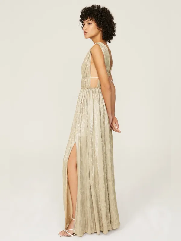 Jonathan Simkhai Gold Plisse Gown | Sz Large - Image 2