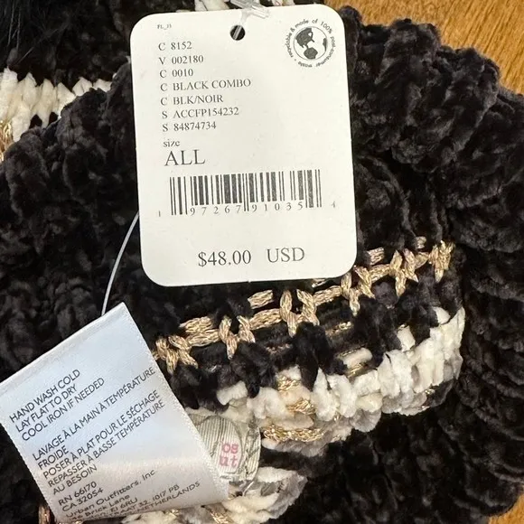 Free People Chalet Fairisle Pom Beanie Hat Black/Gold Metallic Combo One Size‎ - Image 4