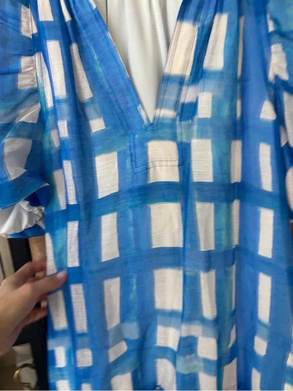 Marie Oliver greta mini dress gingham plaid amalfi silk linen raglan puff sleeve - Image 6