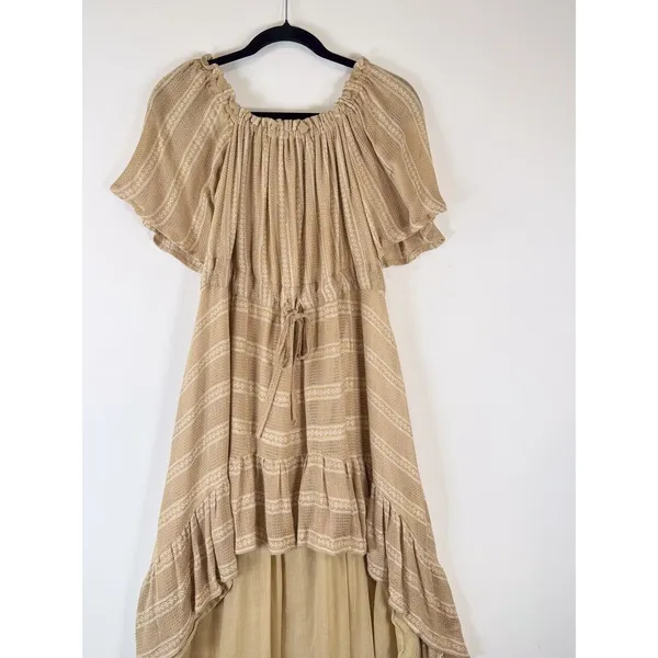 Sundress Womens Dress Beige Hi Low Off The Shoulder Striped Fit Flare Flowy XS/S - Image 6