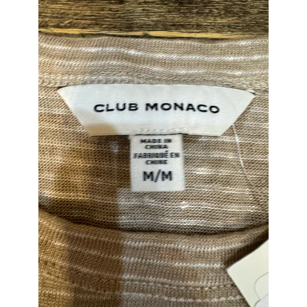Club Monaco Short Sleeve Linen Tee Shirt Crewneck Casual Size Medium Striped - Image 3