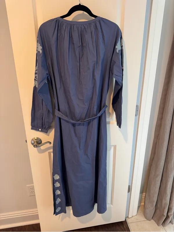 NWT Ex VOTO Embroidered Marlin Jules Caftan Blue Long-Sleeve Maxi Dress | XL - Image 4