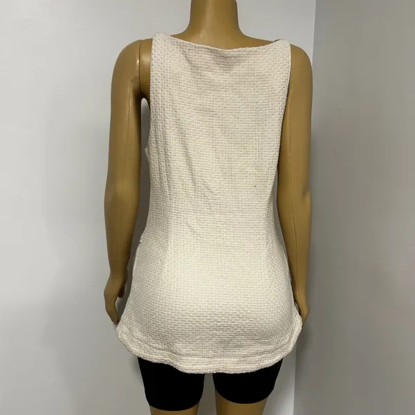 Free‎ People Free-Est Cream Textured Cotton Button Front Longline Vest OB2048594 - Image 4