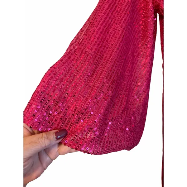 Hot Pink Sequined Double Crazy Faux Wrap Dress - Size M - Image 6
