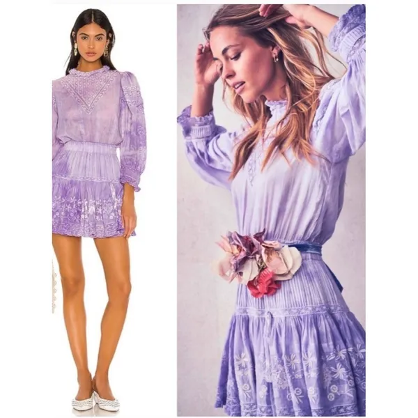 LoveShackFancy Viola Dress In Lavender Lilac Purple Lace Button Back Cotton Sz S - Image 3