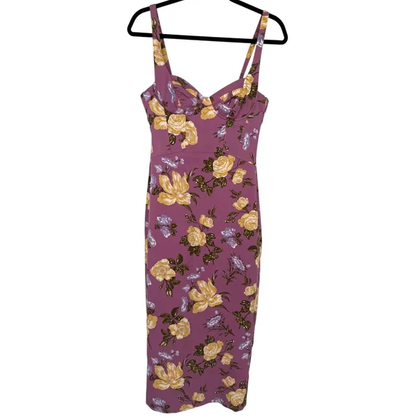 Zara Floral Midi Dress Sweetheart Bustier Coquette Bodycon‎ Pencil Size Small - Image 3