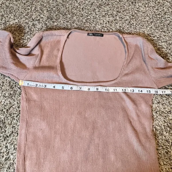 ZARA Ribbed Scoop Neck Long Sleeve Crop Top Dusty‎ Rose Size M - Image 3