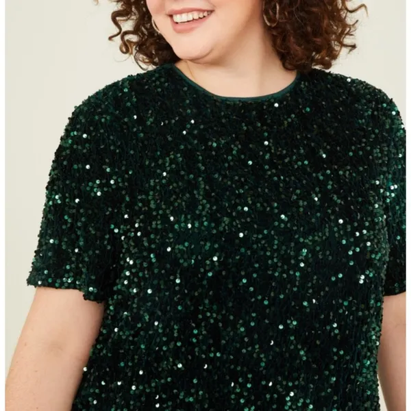 Arula Emerald Green Sequin Velvet Party Dress NWT 1X - Image 2