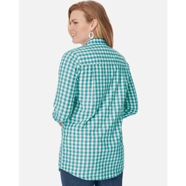 Maurices Turquoise Blue Gingham Plaid Button Down Shirt Womens Size Medium M Lon - Image 2