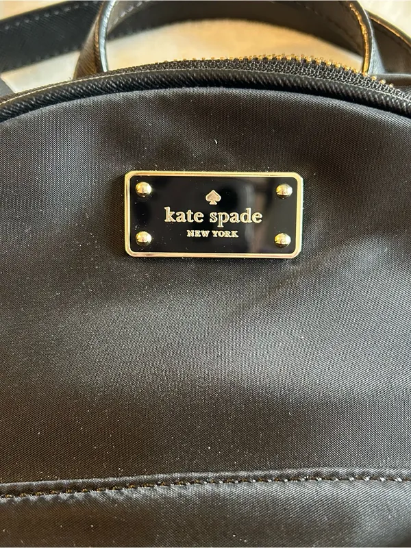 Kate Spade black mini nylon backpack gold hardware front pocket adjustable strap - Image 2