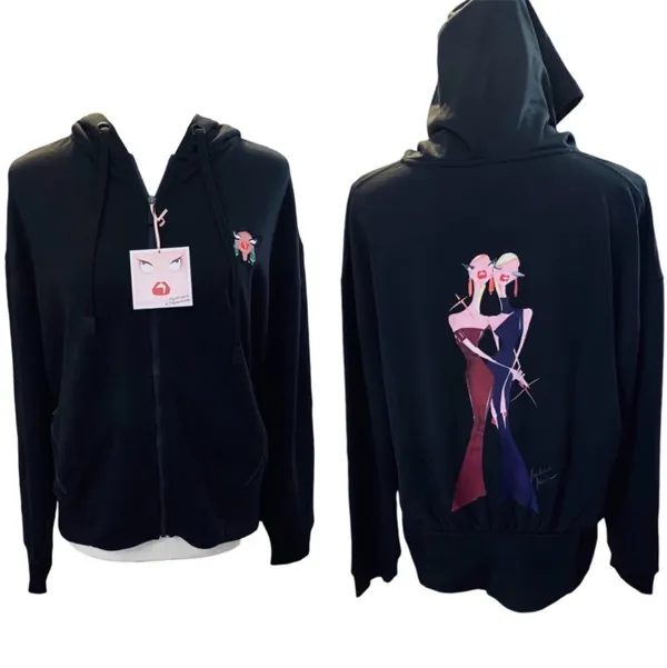 BADGLEY MISCHKA Black Avant Gard Zip Up Hoodie Size Large - Image 3
