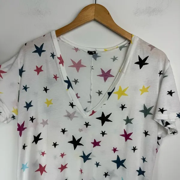 Monrow Womens Vneck Colorful Star Print Tshirt Sz Large Cotton - Image 5