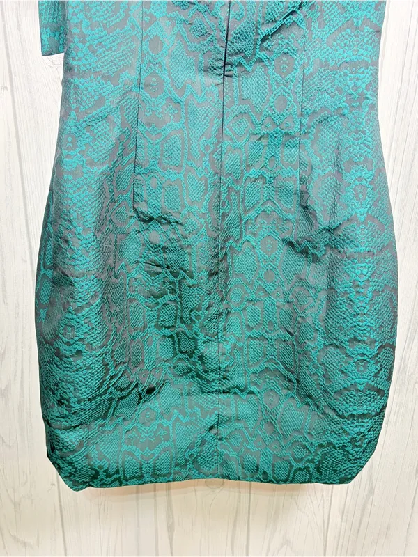NWT WNTRMSE Green & Black Henna Dress Jacquard One Shoulder Bow Accent,‎ Size 2 - Image 6