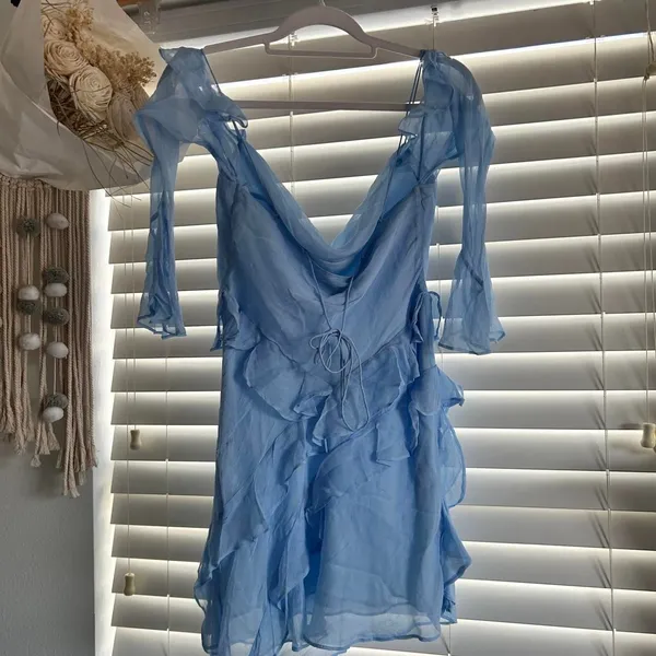 Shona Joy Layla Sky Blue Ruffle Long Sleeve Mini Dress Size 6 whimsi romantic - Image 2