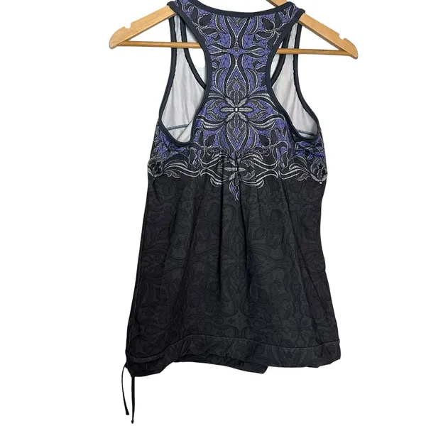 Athleta Black Periwinkle Floral Print Sleeveless Scoop Neck Racerback Tank Top S - Image 5