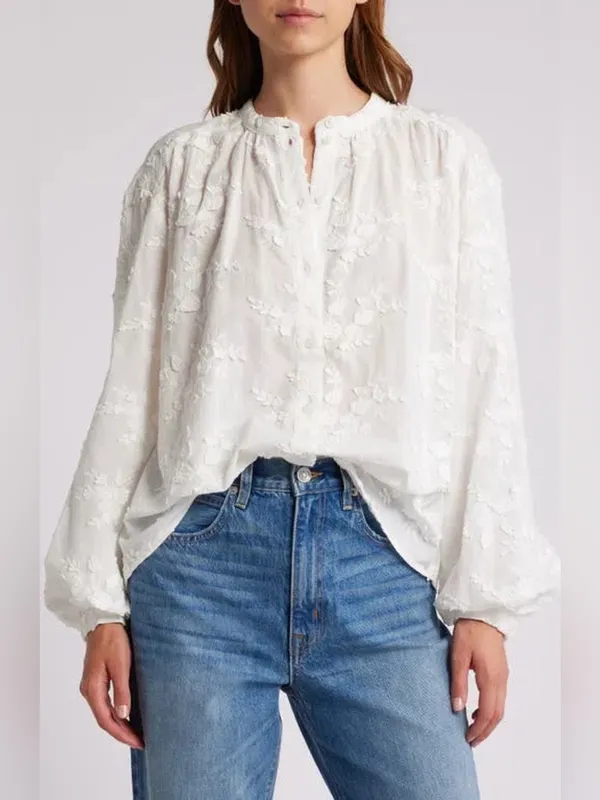 NWT & Other Stories White Floral Embroidered Cotton Blouse Size 10 - Image 5