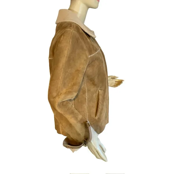 Vintage Y2k Gap Tan Suede And Cream Faux Shearling Lined Jacket (M) - Image 3