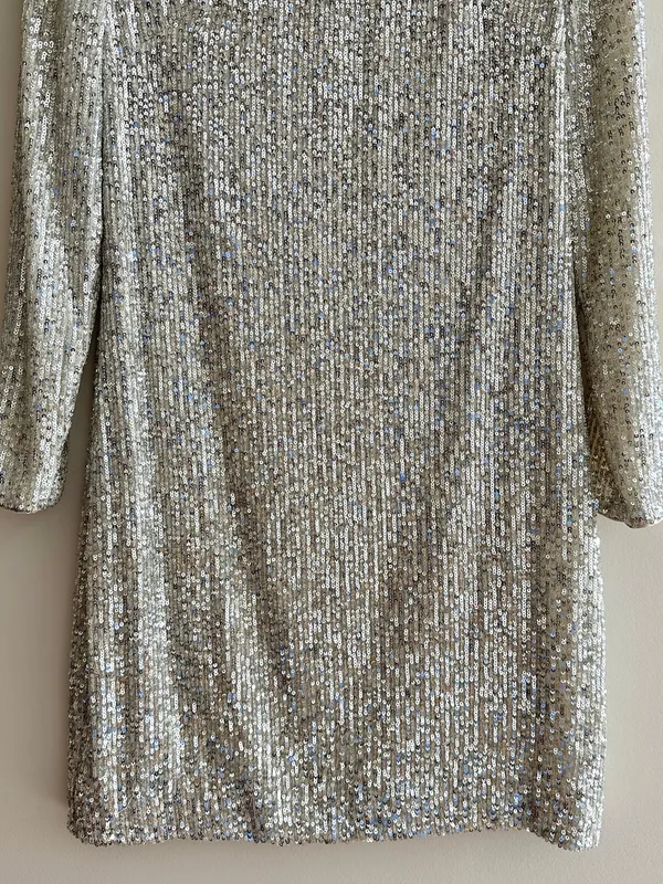 Eliza J Silver Long Sleeve Sequin Mini Dress, Party Cocktail Holiday, Size 4 - Image 5