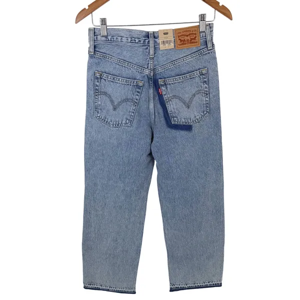 Levi's Ribcage Straight Ankle Jeans Womens 27 Light Wash‎ Distressed Button Fly - Image 8