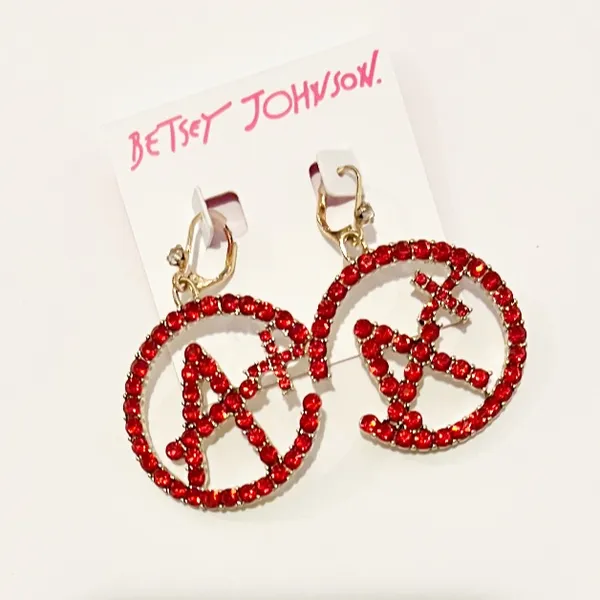 ♥️✨BETSEY JOHNSON A Plus Red Rhinestone Crystal Drop Earrings School Teacher - Image 5