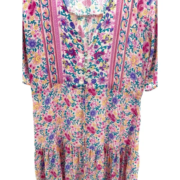 Goodnight Macaroon NWT Boho Floral Midi Dress Pink Purple Size Medium Romantic‎ - Image 2