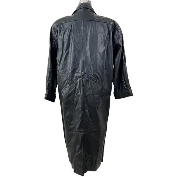 Jacqueline Ferrar Vintage 90s Black Leather Trench Coat Oversized Minimalist Long Coat - Size M - Image 6