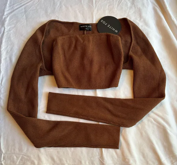 White Fox Brown Tube Top Long Sleeve Set - Image 2
