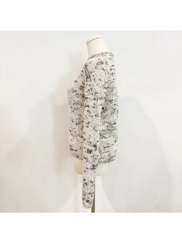8 by Yoox Speckled Sweater Small Cozy Grandmacore Confetti Chunky Knit Retro Top - Image 4