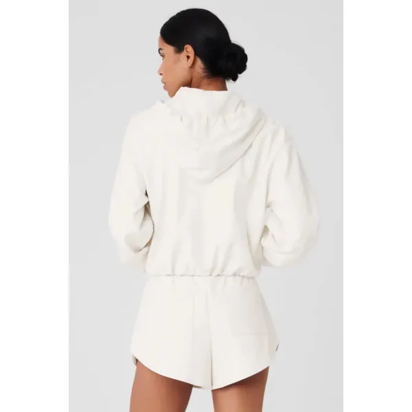 Alo Yoga Faux Leather Power Hour Full Zip Cropped Jacket Ivory XS - Image 3