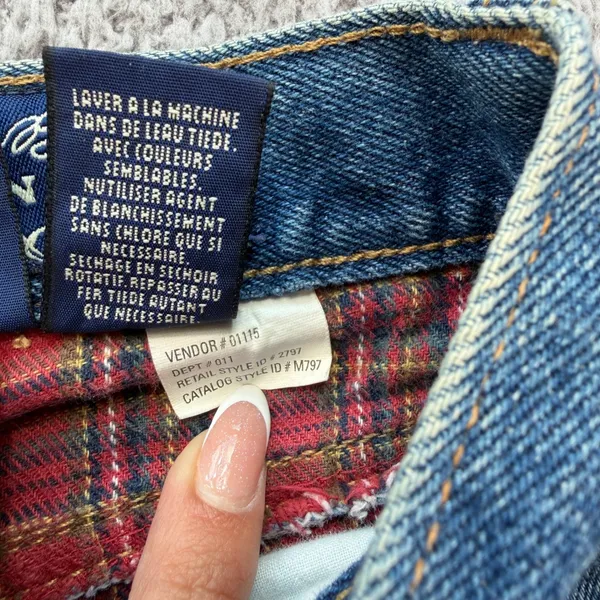 Vintage Eddie Bauer Flannel Lined Jeans 90s High Waisted Blue Denim 27x26 - Image 7