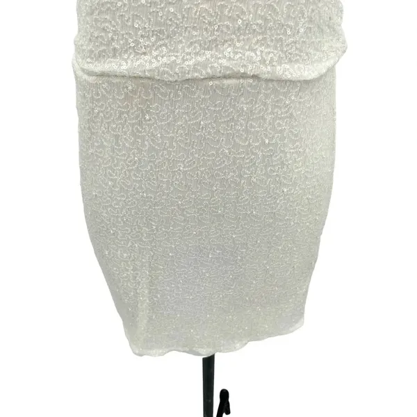 Alice‎ + Olivia Mini Dress Sleeveless Bodycon Sequin Beaded Silk White Size 2 - Image 4