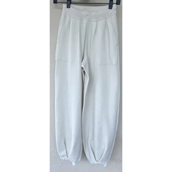 Free People Beach Freya Pants Ivory Barrel Balloon Leg Linen Blend Knit Coastal - Image 2