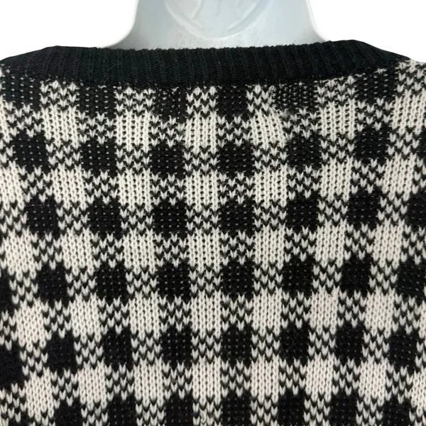 Vintage Black White Check Wide Stitch Rainbow Detail Crew Neck Sweater size S - Image 8