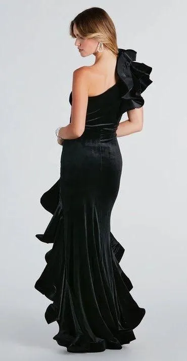 Windsor Beatrice Formal Velvet Ruffle High Low Dress - Image 2