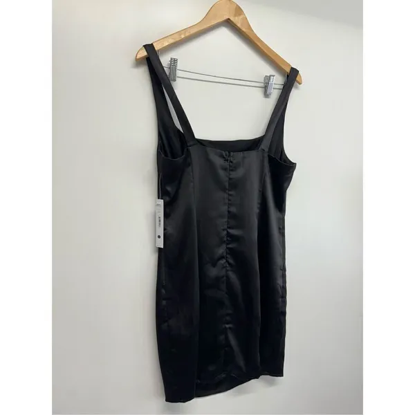 AQUA Mini‎ Satin Dress Size Large Black Square Neck Sleeves Exclusive NWT - Image 8