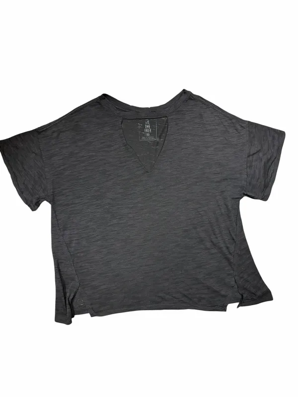 Free People Jordan Tee Carbon Black Cutout V Neck Distressed Slouchy T Shirt M - Image 4