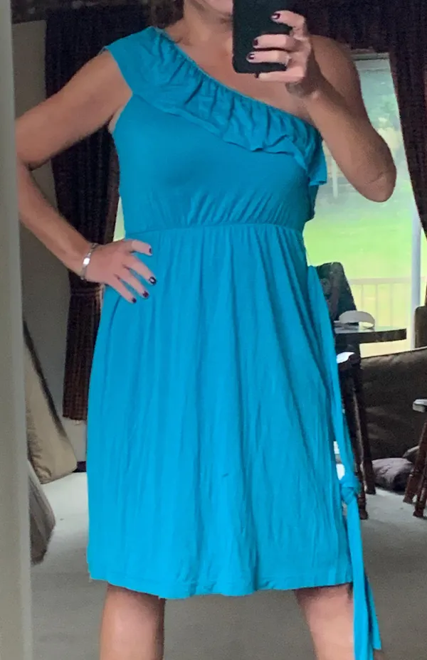 a.n.a One Shoulder Aqua Sundress - Image 3