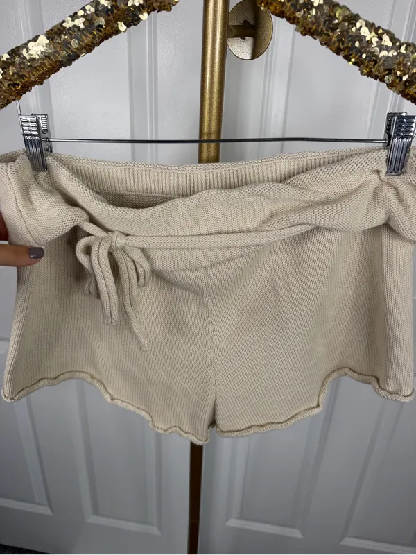 Free People Rita Sweater Knit Cotton Shorts Size L Cream NWOT - Image 5