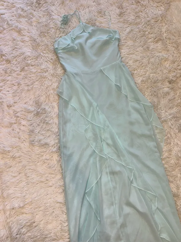 NEW Amanda Uprichard Alessandra Halter Neck Ruffle Trim Gown Sz L - Image 5
