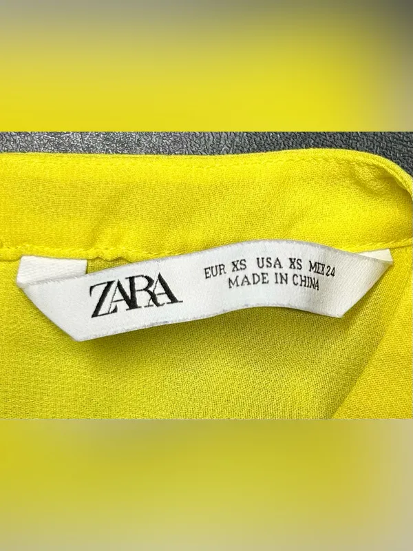 Zara Size XS Pleated Yellow Knee Length Halter Dress - Image 4