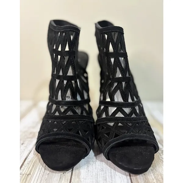 Steve‎ Madden Bratt Cage Sandal Womens 9 Black Excellent Suede Cutout Stiletto - Image 2
