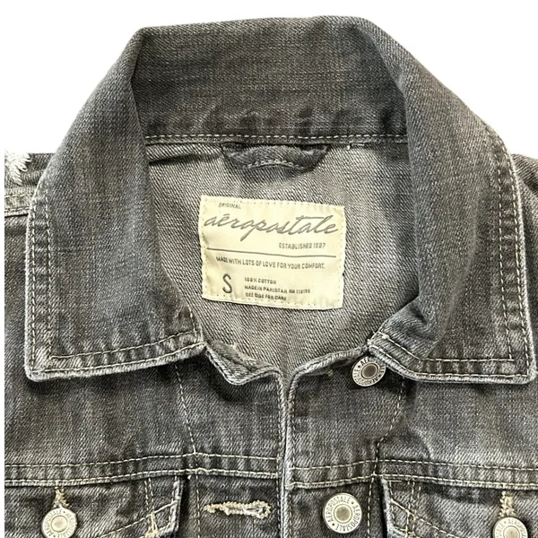 Aeropostale Denim Trucker Jacket Gray Distressed Vintage Rugged Americana - Image 3