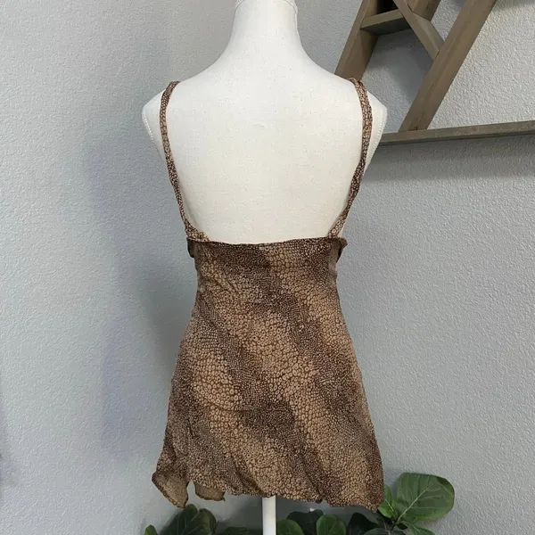 Maternity Brown Graphic Print Tie Sleeveless Tank Blouse Y2k Boho Fairy Grunge - Image 4