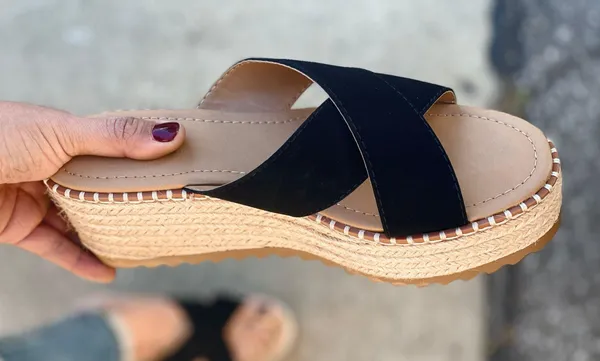 Black Criss Cross Espadrille Wedge - Image 3