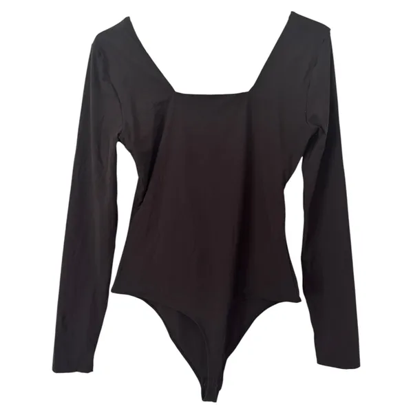 NWT Quince Second Skin Square Neck Long Sleeve Body Thong Bodysuit Black Large - Image 5