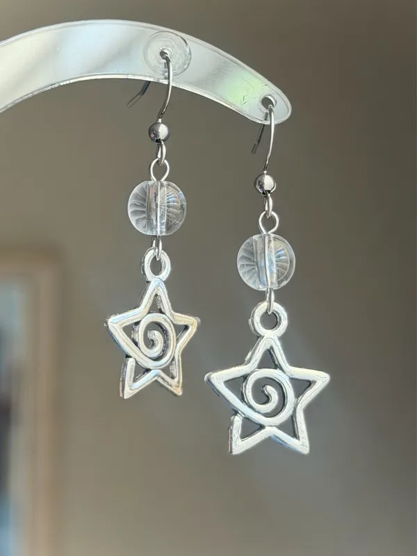Handmade funky grunge y2k swirl star dangle earrings 🌙🌀 - Image 2