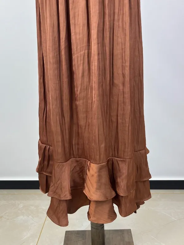 NWOT Farm Rio Ruffled Sleeveless V-Neck Midi Dress Brown Size L - Image 9