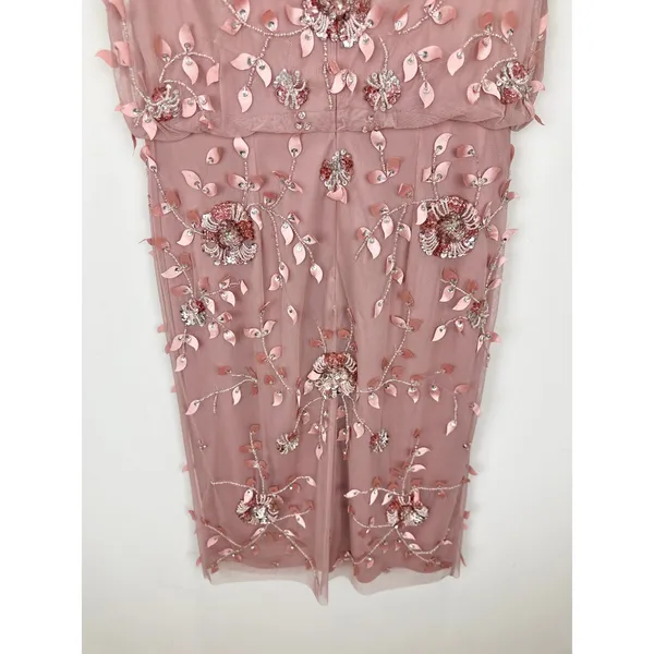 Adrianna Papell Beaded Sequin Dress Pink Floral Party Glam Cocktail US 4 NWT - Image 9